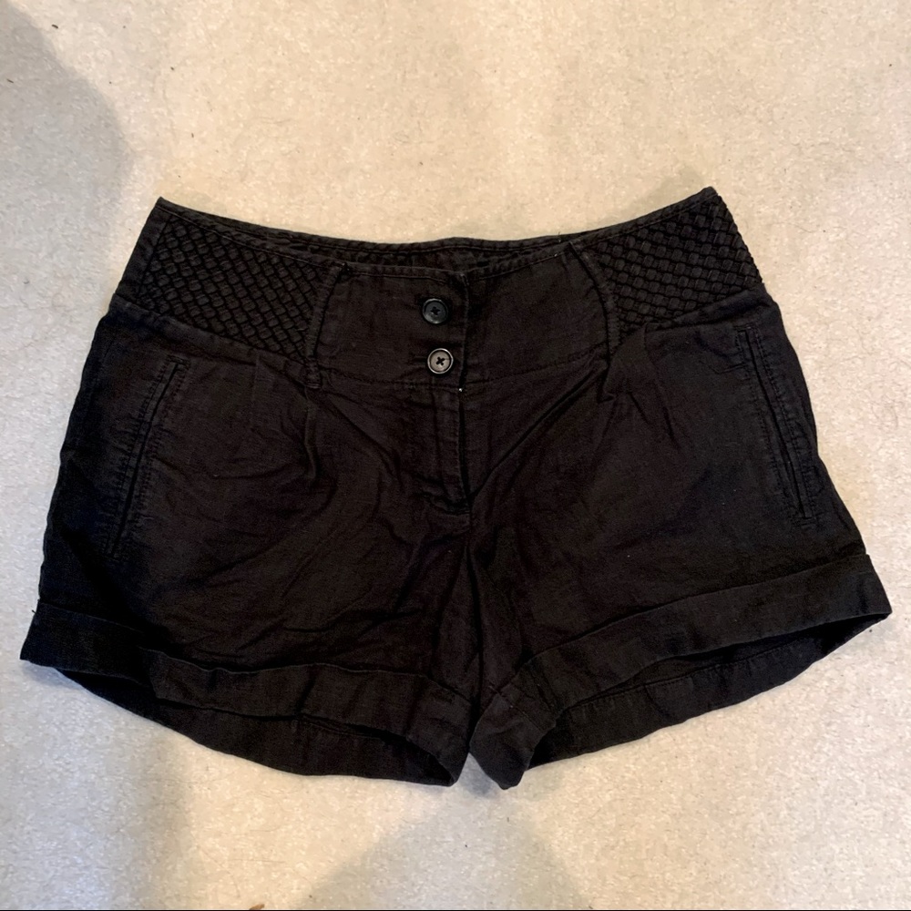 LOFT | Linen Black Shorts w/ Basketweave Detail